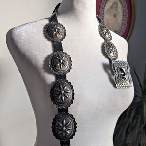 Antique Coin Ingot Silver Concho Belt Second Phase Navajo Handmade Leather